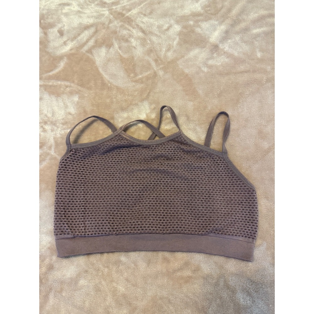 Yelete Womens Seamless Mesh High Neck Sports Bra Mauve Purple Strappy Back L